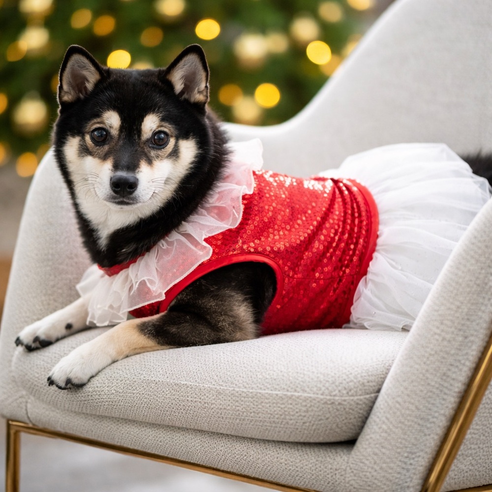 FRISCO XL Red Sequin Tulle Dog Dress Christmas Valentine Holiday Costume NWT